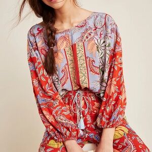 Anthropologie Sonrisa Paisley Floral Tassle Blouse Top